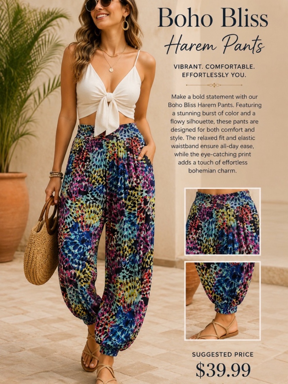 Wide-Leg Harem Pants — Multicolor